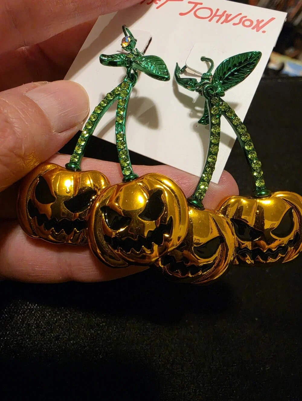 Betsey Johnson Cherry Jack O Lantern Earrings